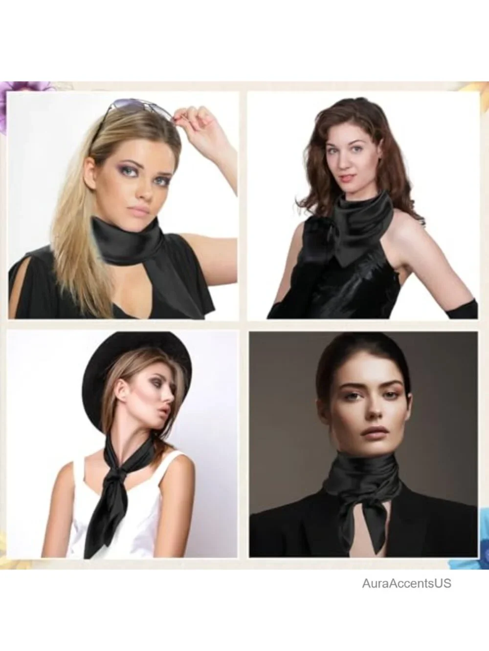 5-Pack Solid Square Hair Neck Scarf Satin Head Bandana
